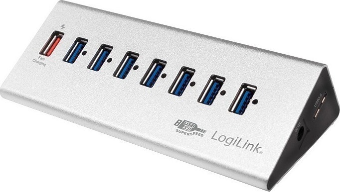 LogiLink USB 3.0 Hub 7 Θυρών με σύνδεση USB-A & Θύρα Φόρτισης και Εξωτερική Παροχή Ρεύματος Ασημί