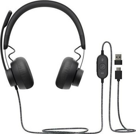 Logitech Zone Wired On Ear Multimedia Ακουστικά με μικροφωνο και σύνδεση USB-C / USB-A σε Γκρι χρώμα