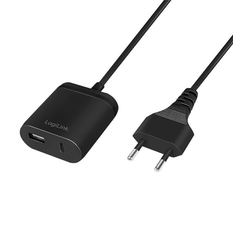 LogiLink Βάση Φόρτισης με Θύρα USB-A και Θύρα USB-C και Καλώδιο USB-C 12W σε Μαύρο χρώμα (PA0256)