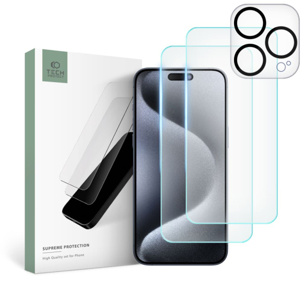 TECH-PROTECT SUPREME SET TEMPERED GLASS CAMERA + SCREEN IPHONE 15 PRO MAX