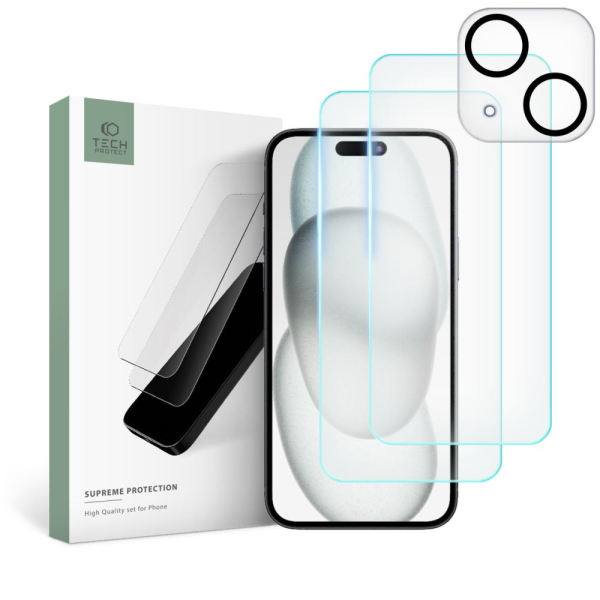 TECH-PROTECT SUPREME SET TEMPERED GLASS CAMERA + SCREEN IPHONE 15