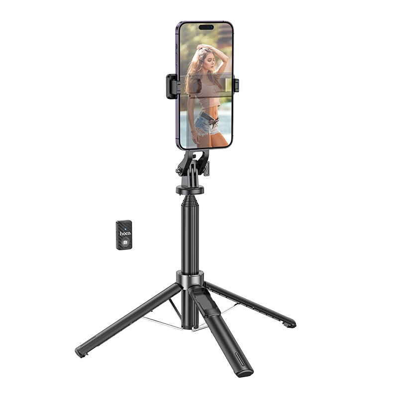 Βάση Στήριξης και Selfie Stick Hoco K21 Stream για Συσκευές 4.5″-7.0″ 55mAh Ύψος 1.37m με Τηλεχειριστήριο Μαύρο