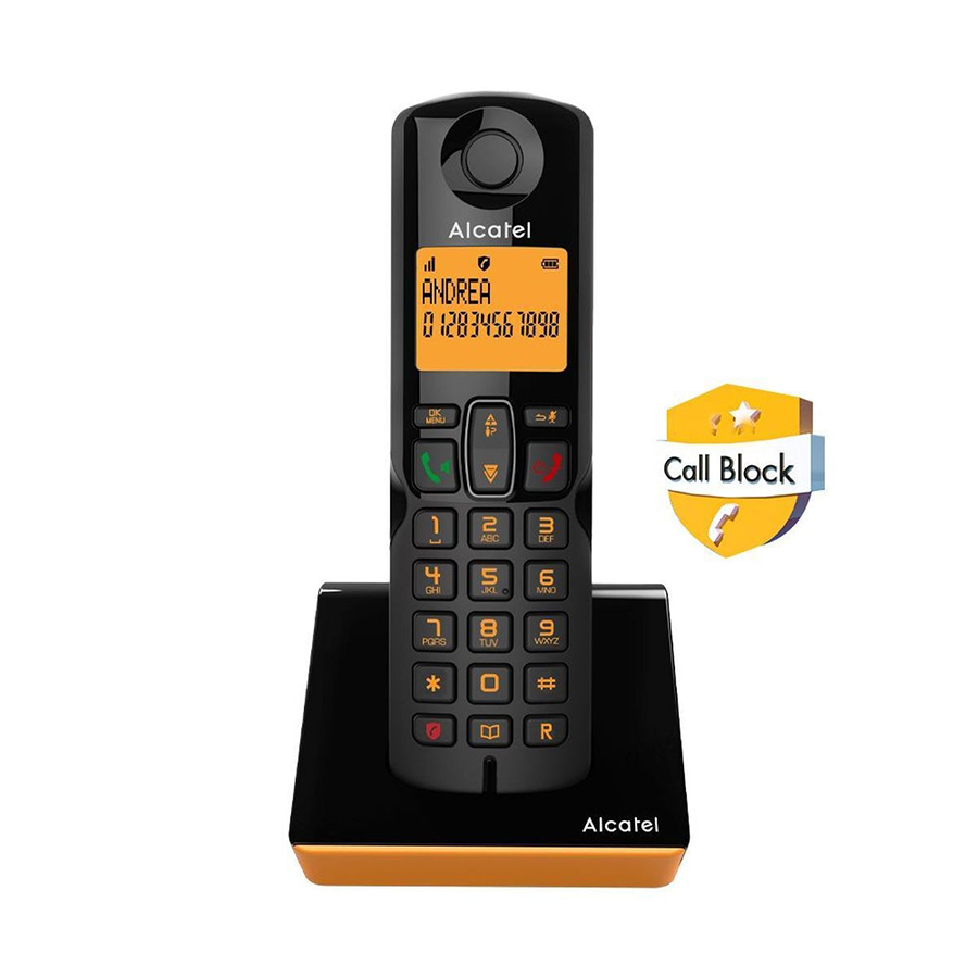 Ασύρματο Ψηφιακό Τηλέφωνο Alcatel S280 EWE με Ανοιχτή Ακρόαση και Δυνατότητα Αποκλεισμού Κλήσεων Μαύρο Πορτοκαλί
