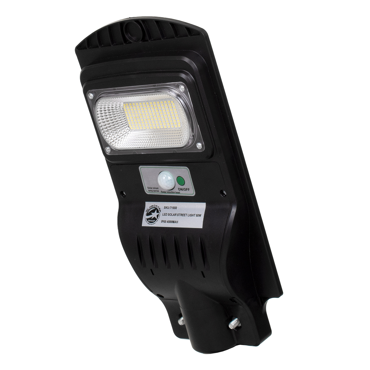 GloboStar® 71550 Αυτόνομο Ηλιακό Φωτιστικό Δρόμου Street Light LED SMD 50W 4000lm με Ενσωματωμένη Μπαταρία Li-ion 4500mAh – Φωτοβολταϊκό Πάνελ με Αισθητήρα Ημέρας-Νύχτας PIR Αισθητήρα Κίνησης Αδιάβροχο IP65 Ψυχρό Λευκό 6000K