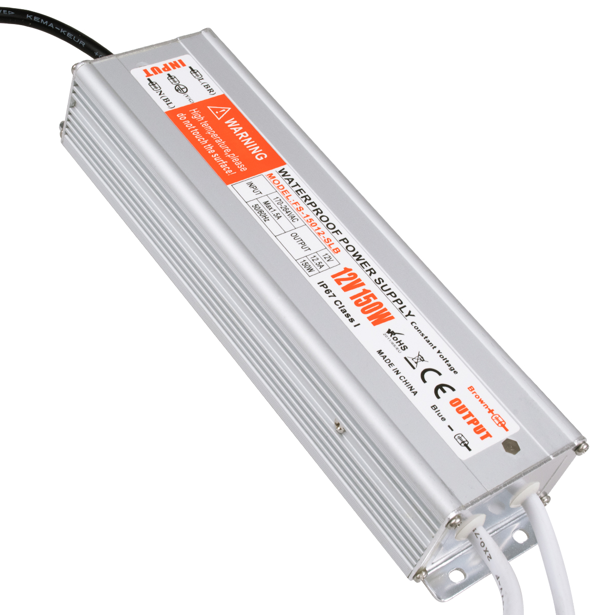 GloboStar® 73053 Μεταλλικό Τροφοδοτικό SELV για Προϊόντα LED 150W 12.5A – AC 220-240V σε DC 12V – Αδιάβροχο IP67 L24.3 x W7.4 x H4.5cm – 3 Χρόνια Εγγύηση