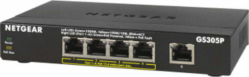 NetGear GS305P v2 Unmanaged L2 Switch με 5 Θύρες Gigabit (1Gbps) Ethernet
