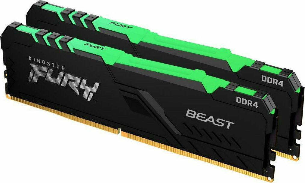 Kingston Fury Beast RGB 16GB DDR4 RAM με 2 Modules (2x8GB) και Ταχύτητα 3600 για Desktop