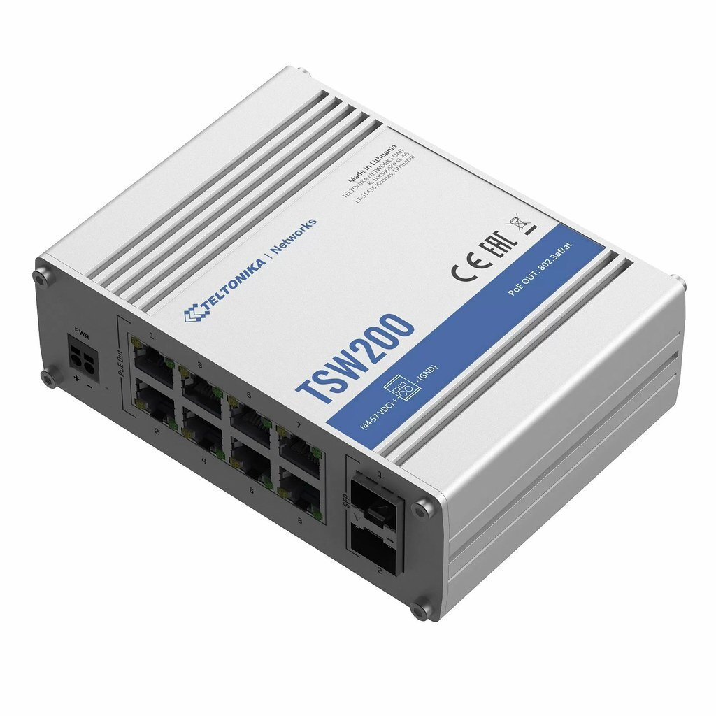 Teltonika TSW200 8-port Switch 8×10/100/1000 + 2xGigabit SFP