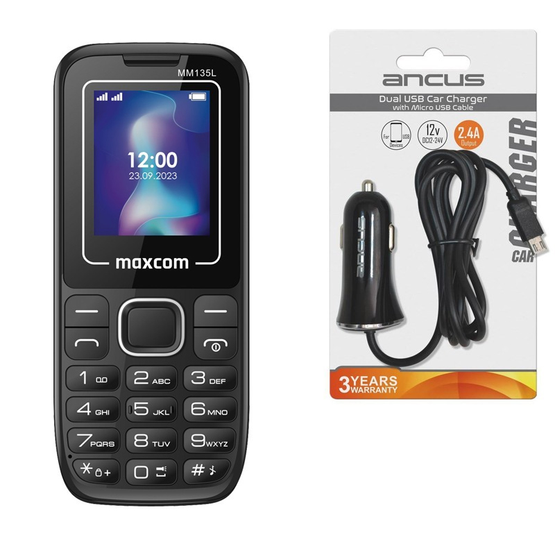 Maxcom MM135 Light (Dual Sim) 1,77″ + Φορτιστής Αυτοκινήτου Ancus Micro USB