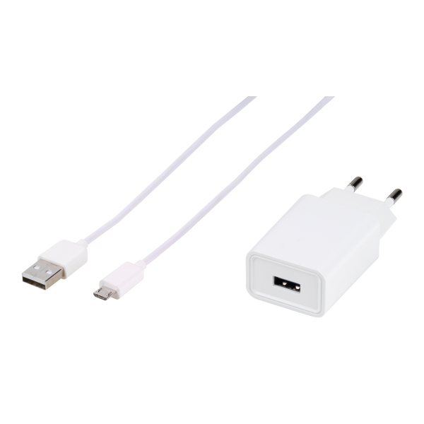 VIVANCO TRAVEL CHARGER ADAPTIVE CHARGE 15W + DATA CABLE MICRO USB 1m  FOR SAMSUNG white