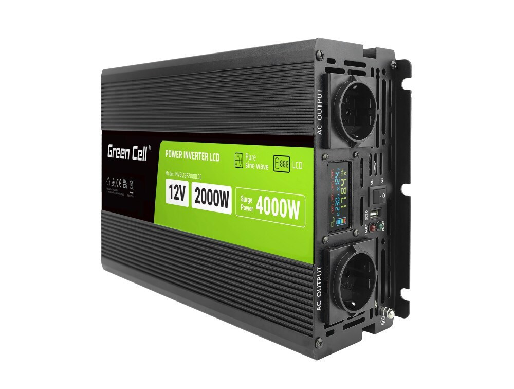 Green Cell KFZ Spannungswandler Power Inverter 12V > 230V 2000W/4000W Display