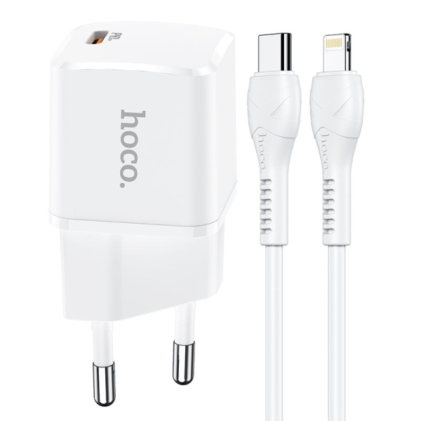 HOCO TRAVEL CHARGER N10 PD 20W + DATA CABLE LIGHTNING white