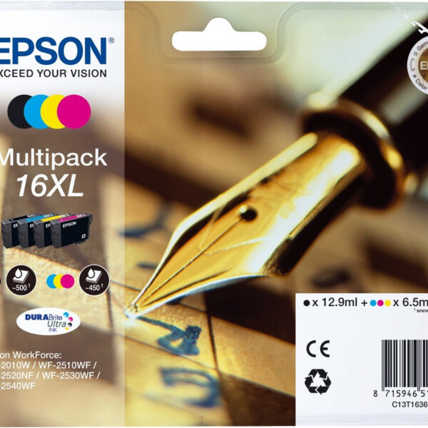 Epson 16XL Γνήσιο Πακέτο 4 Μελανιών Εκτυπωτή InkJet Κίτρινο / Κυανό / Ματζέντα / Μαύρο (C13T16364010 C13T16364012)