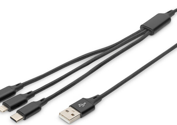 Digitus Regular USB to Lightning / Type-C / micro USB Cable Μαύρο 1m (AK-300160-010-S)