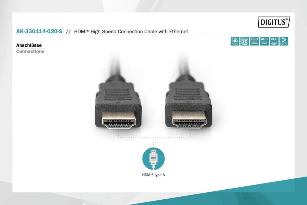 Digitus HDMI 1.3 HDMI male - HDMI male 2m Μαύρο (AK-330114-020-S) - Image 6