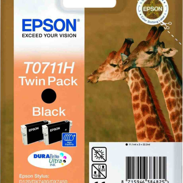 Epson T0711H Γνήσιο Πακέτο 2 Μελανιών Εκτυπωτή InkJet Μαύρο (C13T07114H10 C13T07114H20)