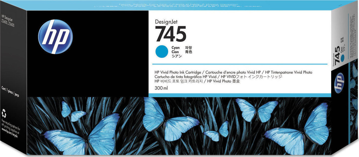 HP 745 Γνήσιο Μελάνι Εκτυπωτή InkJet Κυανό (F9K03A)