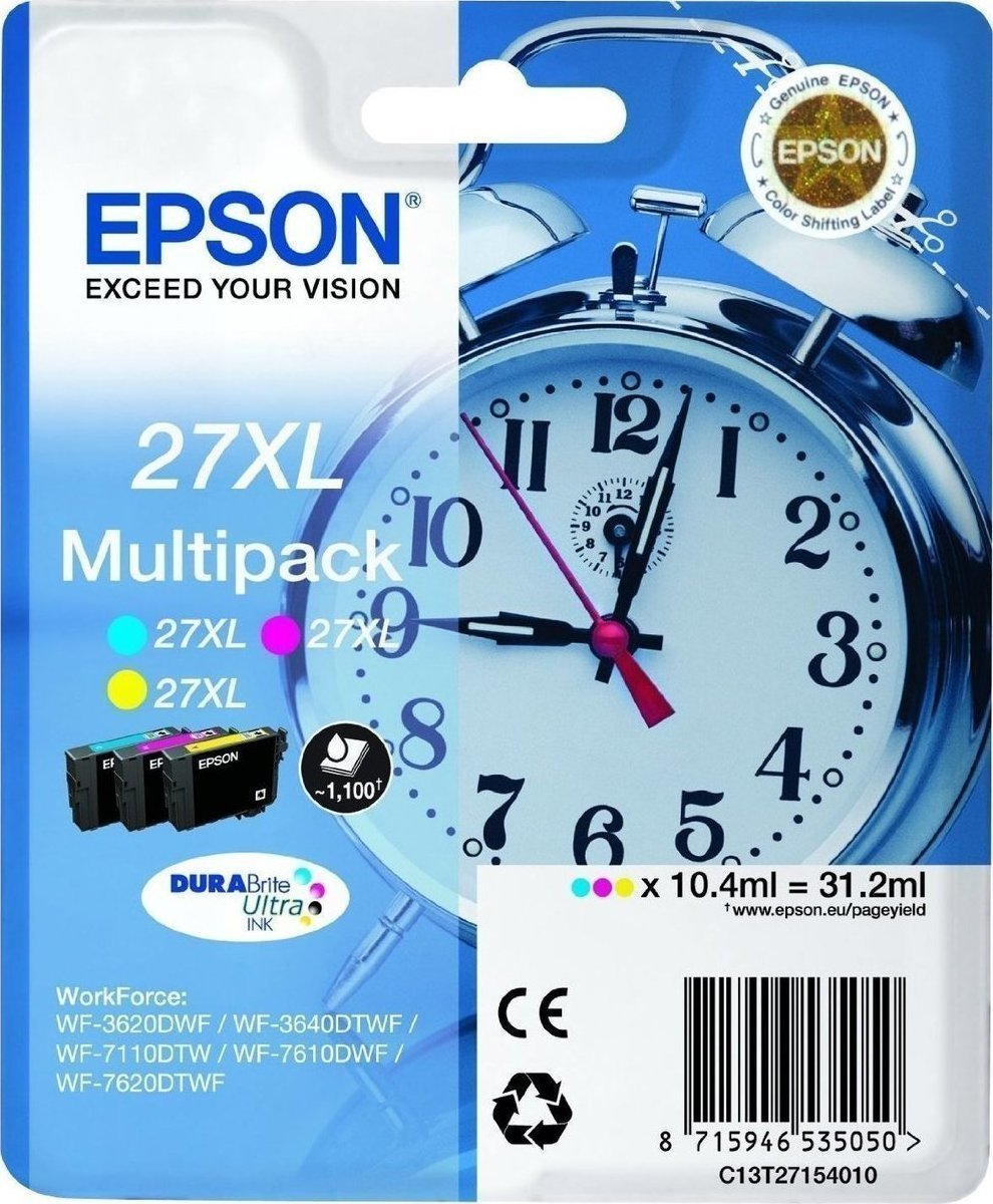 Epson 27XL Γνήσιο Πακέτο 3 Μελανιών Εκτυπωτή InkJet Κίτρινο / Κυανό / Ματζέντα (C13T27154010 C13T27154012)