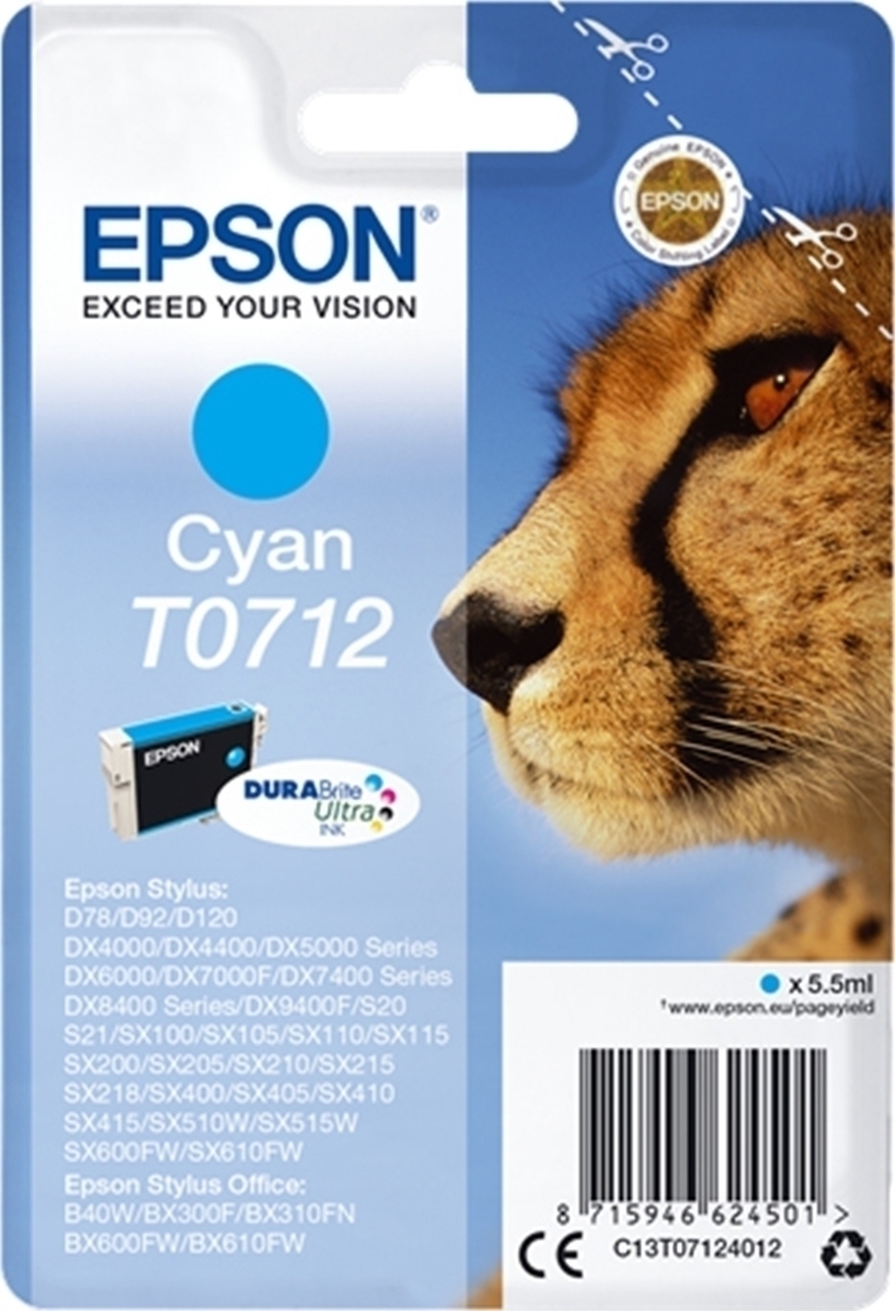 Epson T0712 Γνήσιο Μελάνι Εκτυπωτή InkJet Κυανό (C13T07124012)