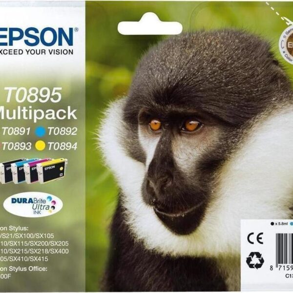 Epson T0895 Γνήσιο Πακέτο 4 Μελανιών Εκτυπωτή InkJet Κίτρινο / Κυανό / Ματζέντα / Μαύρο (C13T08954010)