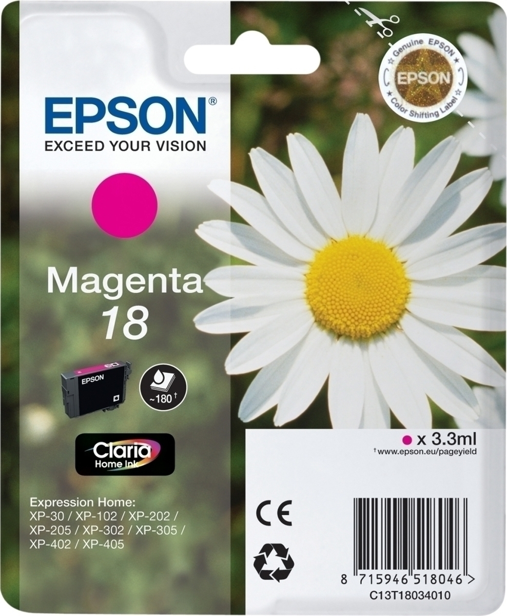 Epson 18 Γνήσιο Μελάνι Εκτυπωτή InkJet Ματζέντα (C13T18034010 C13T18034012)