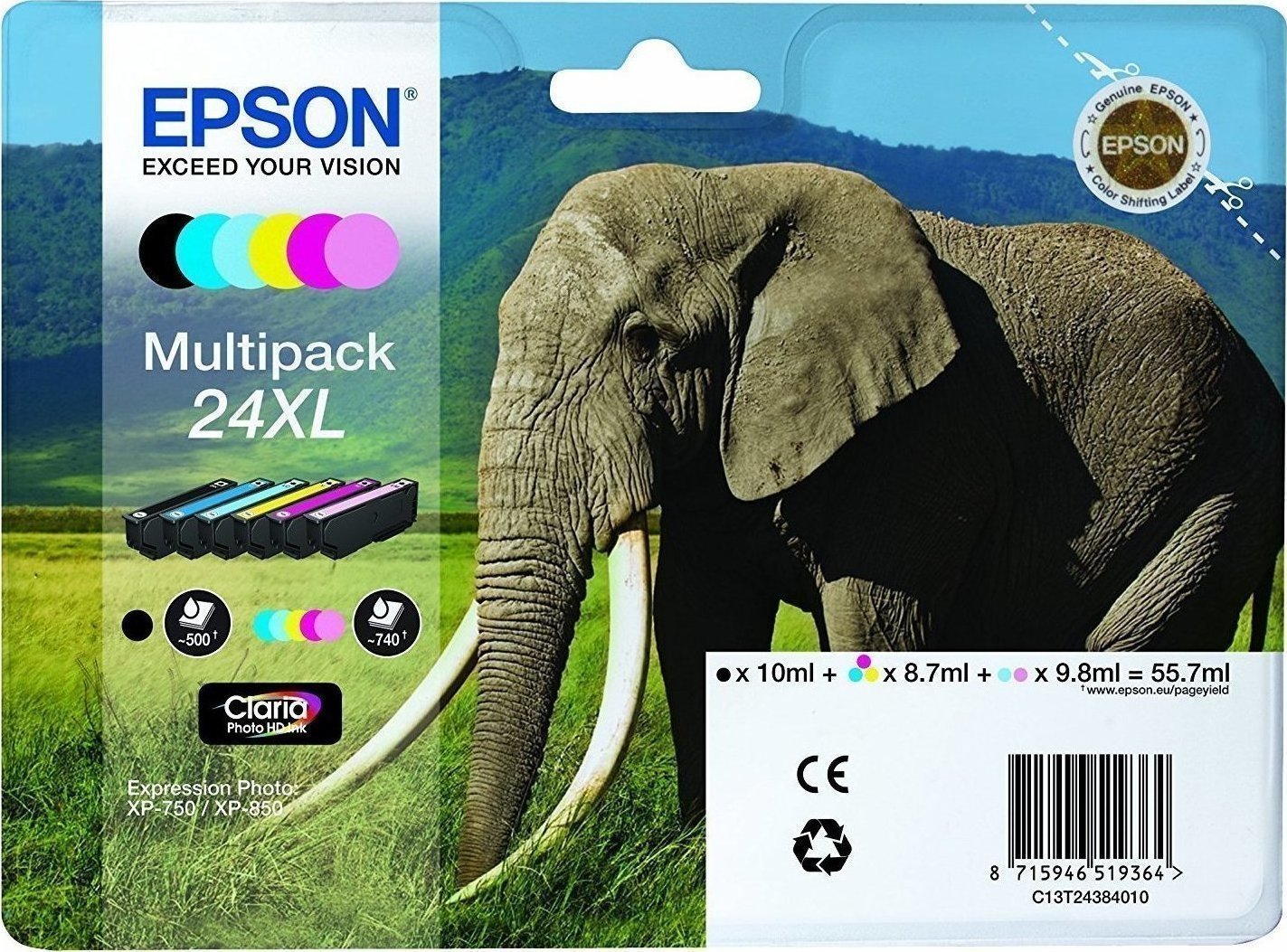 Epson 24XL Γνήσιο Πακέτο 6 Μελανιών Εκτυπωτή InkJet Ανοιχτό Κυανό / Ανοιχτό Ματζέντα / Κίτρινο / Κυανό / Ματζέντα / Μαύρο (C13T24384011 C13T24384010)