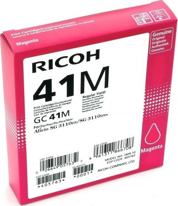 Ricoh GC41M Γνήσιο Μελάνι Εκτυπωτή InkJet Ματζέντα (405763)