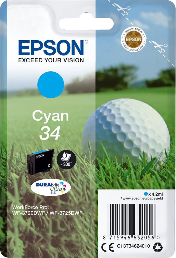 Epson 34 Γνήσιο Μελάνι Εκτυπωτή InkJet Κυανό (C13T34624010)