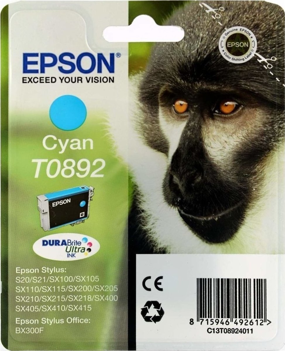 Epson T0892 Γνήσιο Μελάνι Εκτυπωτή InkJet Κυανό (C13T08924011)