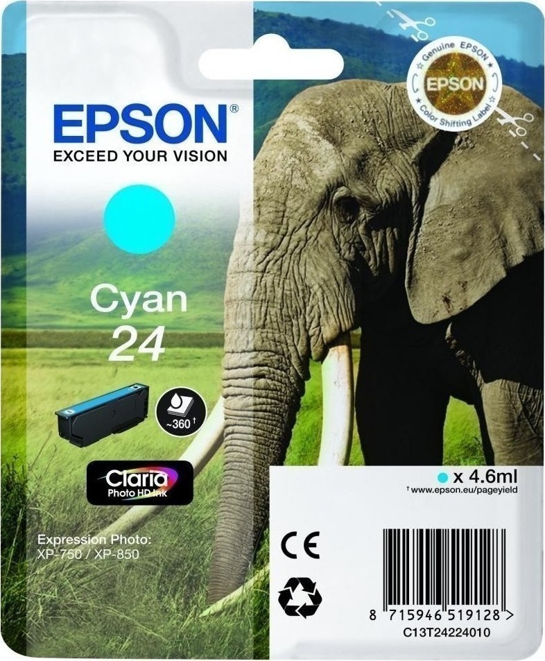 Epson 24 Cyan Γνήσιο Μελάνι Εκτυπωτή InkJet Κυανό (C13T24224010 C13T24224012)