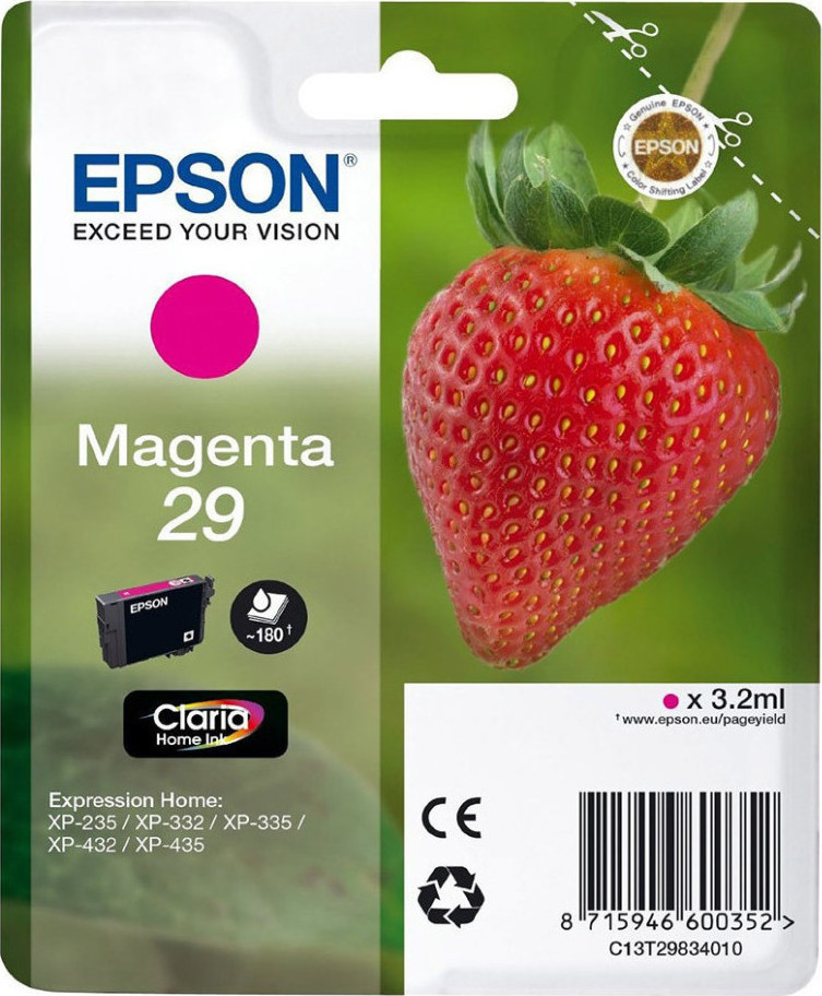 Epson 29 Γνήσιο Μελάνι Εκτυπωτή InkJet Ματζέντα (C13T29834010 C13T29834012)