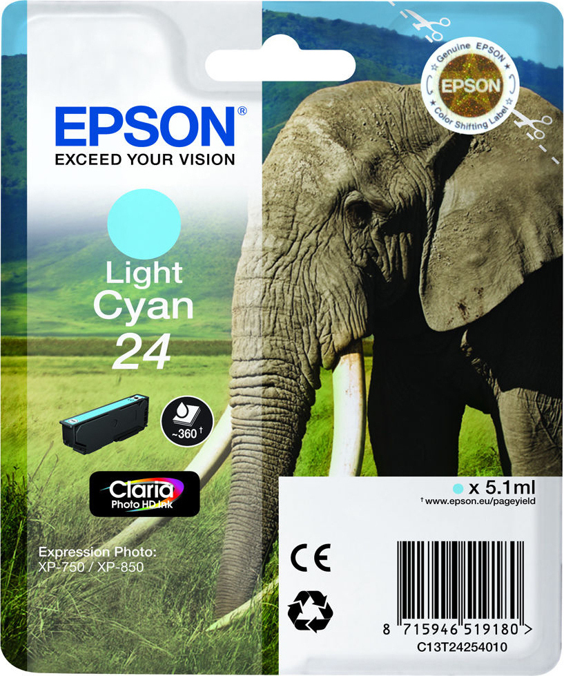 Epson 24 Light Cyan Γνήσιο Μελάνι Εκτυπωτή InkJet Κυανό (C13T24254010 C13T24254012)