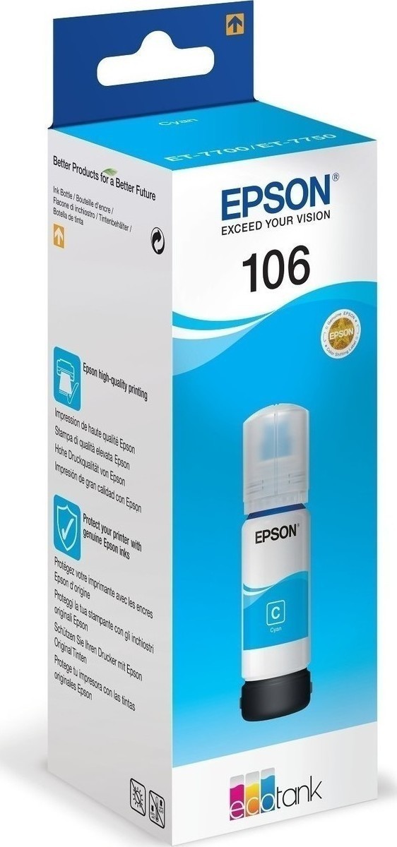 Epson 106 Γνήσιο Μελάνι Εκτυπωτή InkJet Κυανό (C13T00R240)