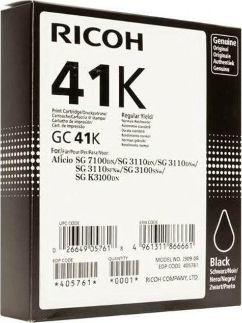 Ricoh GC41K Γνήσιο Μελάνι Εκτυπωτή InkJet Μαύρο (405761)