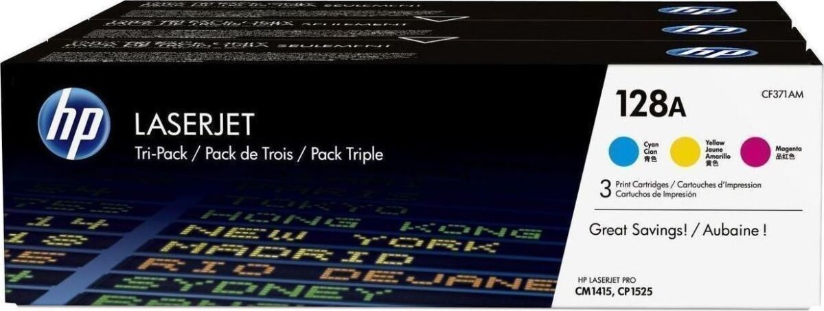 HP 128A Γνήσιο Multipack Toner Laser Εκτυπωτή Κίτρινο/Κυανό/Ματζέντα 3τμχ (CF371AM) - Image 1