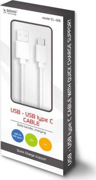 Savio USB 2.0 USB-C male - USB-A 1m (CL-126)