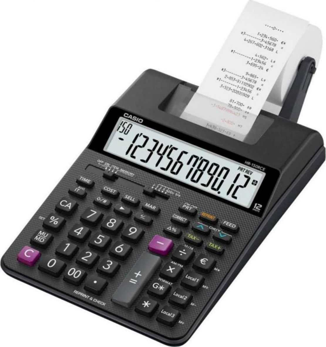 Casio Αριθμομηχανή Χαρτοταινίας 12 Ψηφίων σε Μαύρο Χρώμα
