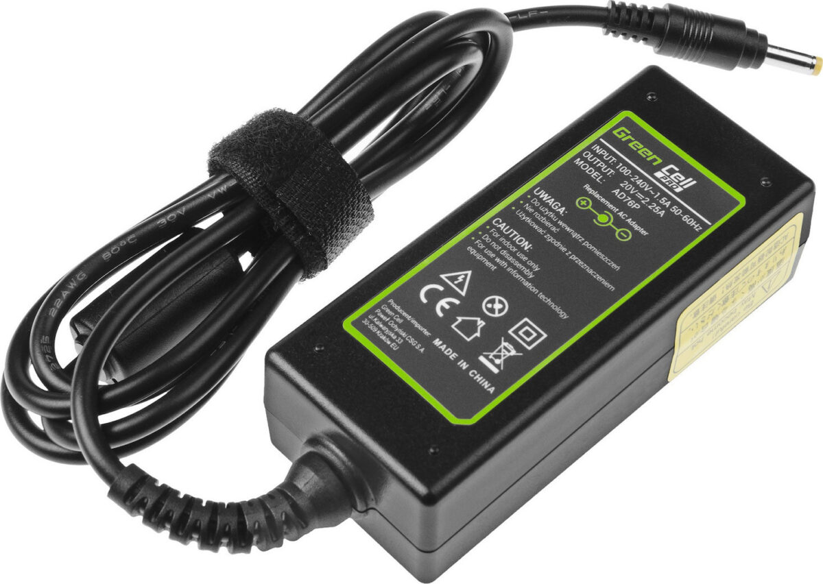 Green Cell Φορτιστής Laptop 45W 20V 2.25A για Lenovo με Αποσπώμενο Καλώδιο Τροφοδοσίας - Image 1