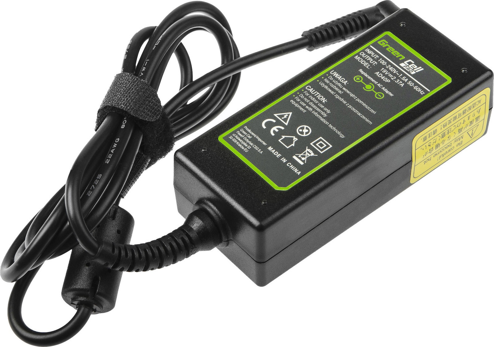 Green Cell Φορτιστής Laptop 45W 19V 2.37A για Asus με Αποσπώμενο Καλώδιο Τροφοδοσίας
