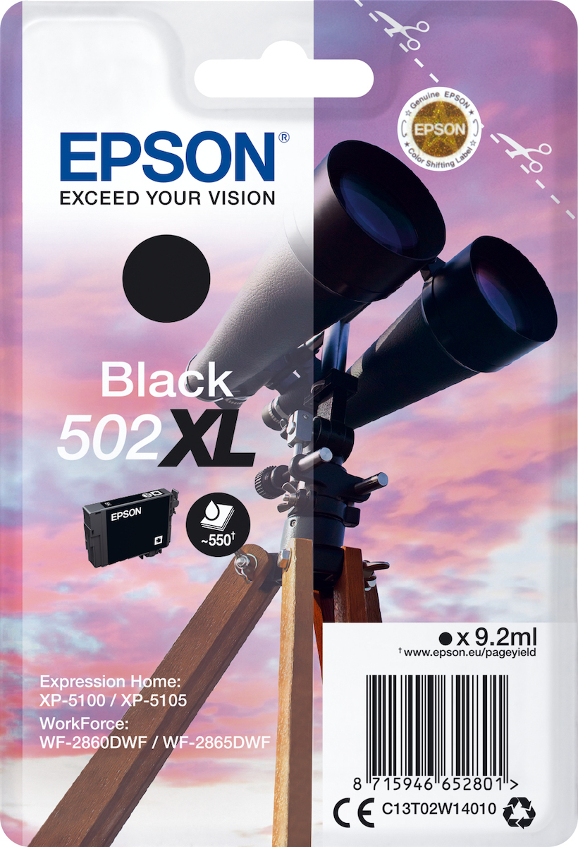 Epson 502XL Γνήσιο Μελάνι Εκτυπωτή InkJet Μαύρο (C13T02W14010)
