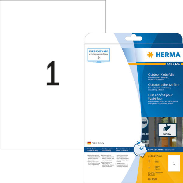 Herma 10 Αυτοκόλλητες Ετικέτες Α4 Ορθογώνιες 9500 210x297mm