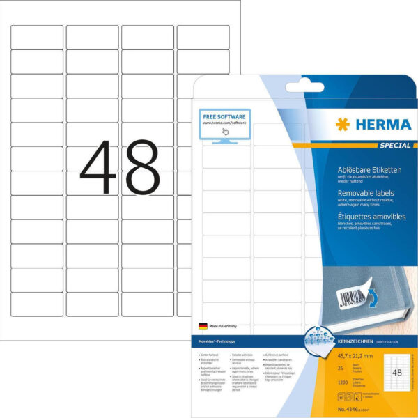 Herma 1200 Αυτοκόλλητες Ετικέτες Α4 Ορθογώνιες 45.7x21.2mm