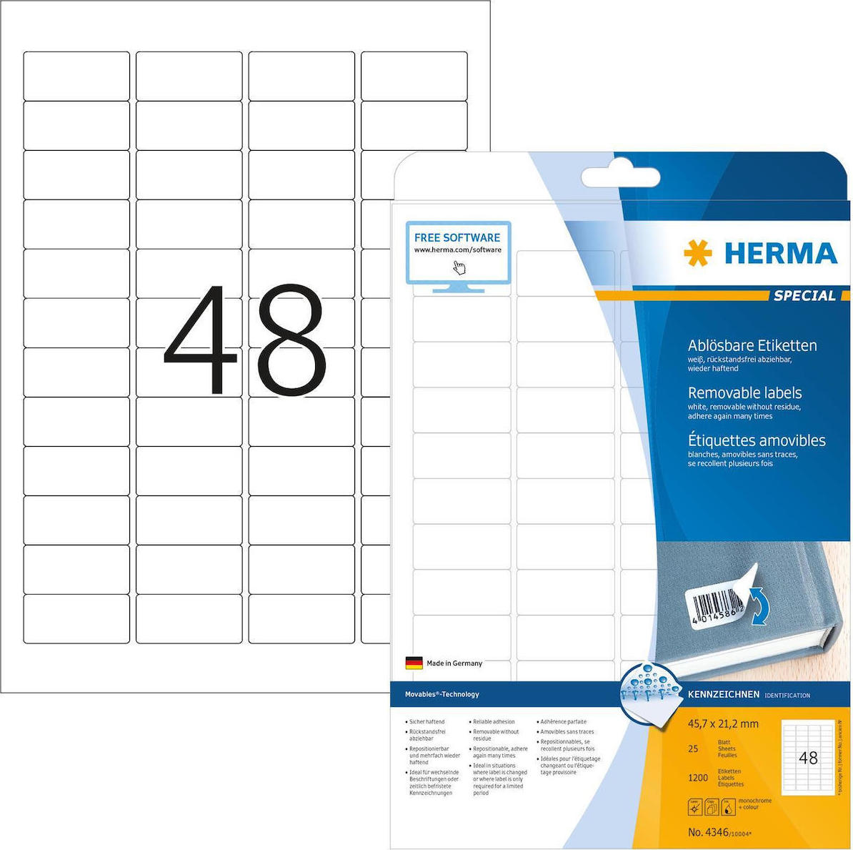 Herma 1200 Αυτοκόλλητες Ετικέτες Α4 Ορθογώνιες 45.7x21.2mm