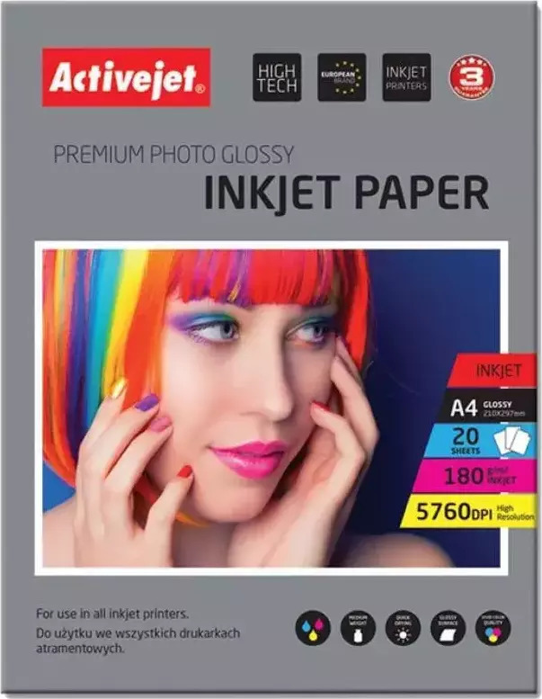 Active Jet Premium Photo Glossy Φωτογραφικό Χαρτί A4 (21x30) 180gr/m² για Εκτυπωτές Inkjet 20 Φύλλα