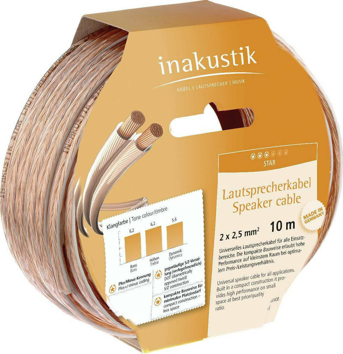 Inakustik Cable 2x2.5mm - Ατερμάτιστο 10m (003022010)