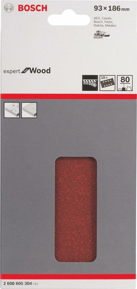 Bosch C430 Σετ Φύλλα Λείανσης Παλμικού Τριβείου K80 με Τρύπες 93x186mm 10τμχ