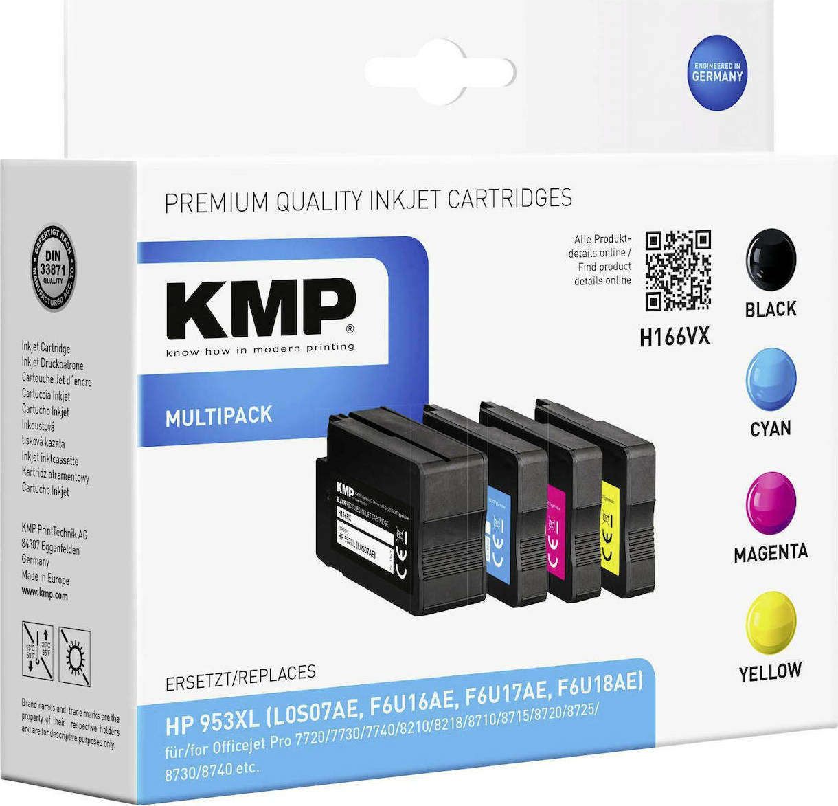 KMP H166VX Πακέτο Συμβατών Μελανιών Εκτυπωτή InkJet HP 953XL Πολλαπλό (Color) / Μαύρο