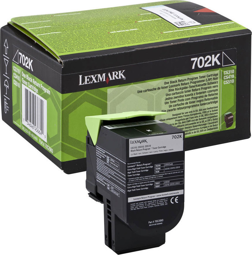 Lexmark 702K Γνήσιο Toner Laser Εκτυπωτή Μαύρο Return Program 1000 Σελίδων (70C20K0)