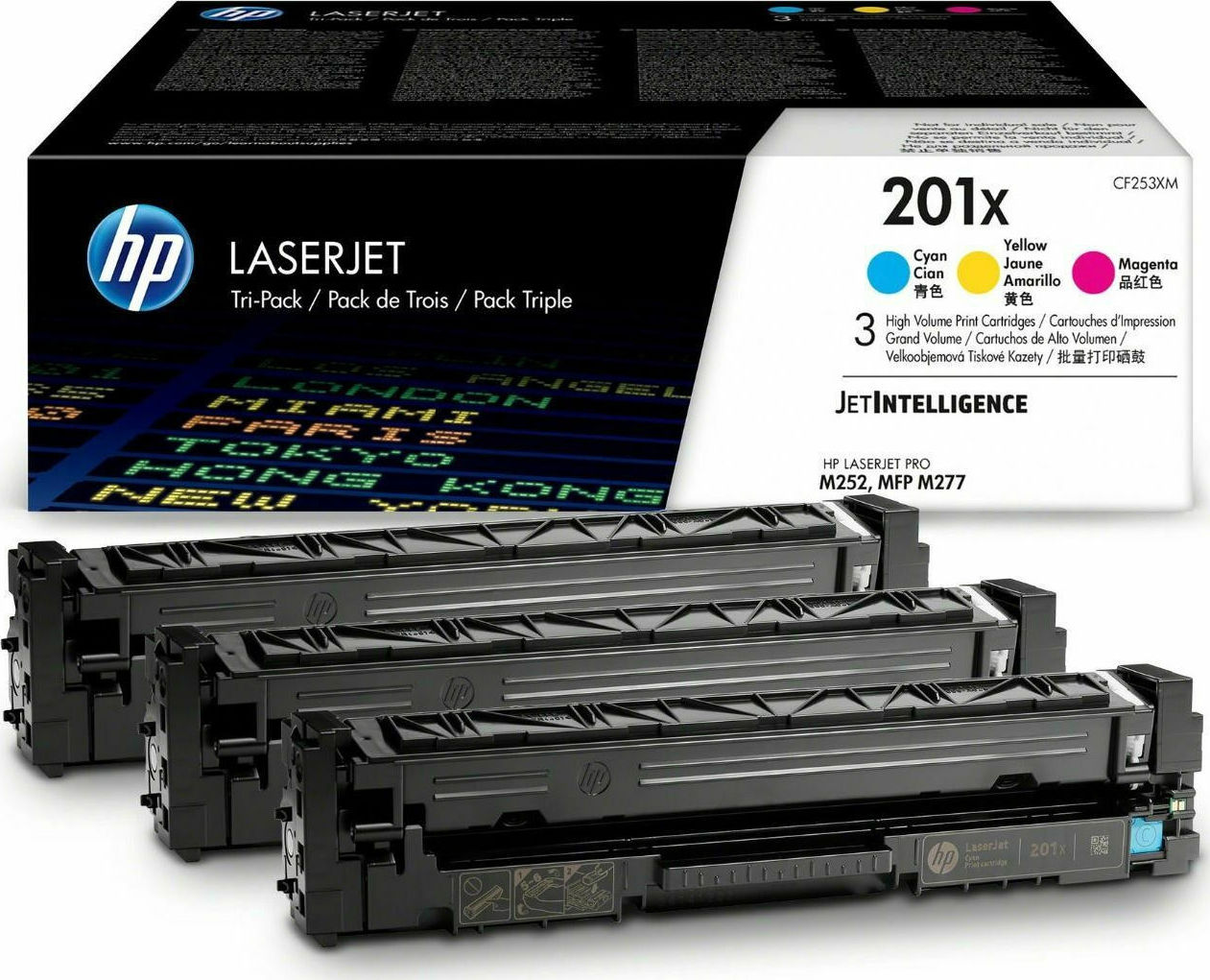 HP 201X Γνήσιο Multipack Toner Laser Εκτυπωτή Κίτρινο/Κυανό/Ματζέντα High Yield 3τμχ (CF253XM)