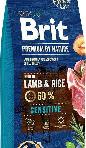 Brit Premium by Nature Adult Sensitive 15kg Ξηρά Τροφή χωρίς Γλουτένη για Ενήλικους Σκύλους με Αρνί και Ρύζι